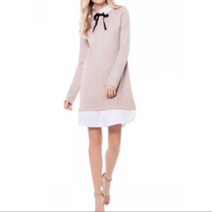 J.O.A. Tan Long Sleeve Dress with Black Accent
